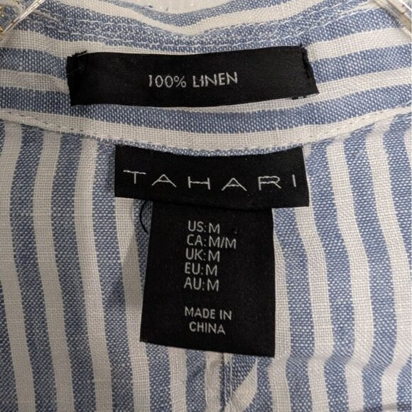 Tahari Linen Stripe Blazer Womens Size Medium Blue Lightweight Nautical Jacket - Picture 5 of 11
